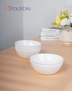 27 OZ Max Cereal Soup Bowl Set of 6, Thin Light & Durable Opal Glass 7.2 inch White Geometric Faceted Bowls for Ramen, Noodle, Salad, Fruit, Dishwasher and Microwave Safe