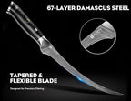 Damascus Fillet knife 7 Inch - Ultra-Sharp Fillet Knife for Fish and Meat, Professional Japanese Boning Knife with VG10 Steel Core, Full Tang G10 Handle, Elegant Box