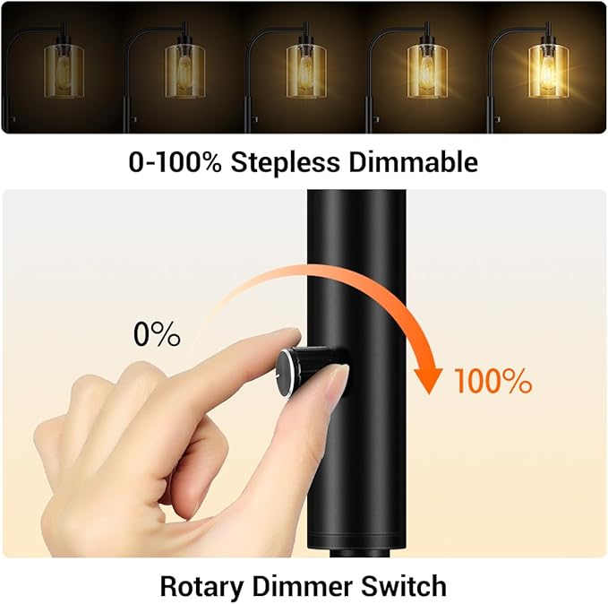 BoostArea Dimmable Floor Lamp, Standing Lamp with Seeded Glass Lampshade, 6W LED Bulb Included, Modern Floor Lamp, Industrial Floor Lamp, Bright LED Floor Lamp for Living Room and Bedroom, Office