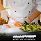 Zepter Felix MIU Chef Knife, 8in long global kitchen knife. Butcher knife for meat cutting, vegetable&bread slicing. Chef's walnut handle, sharp carbon steel, handmade Germany cooking tools est. 1790