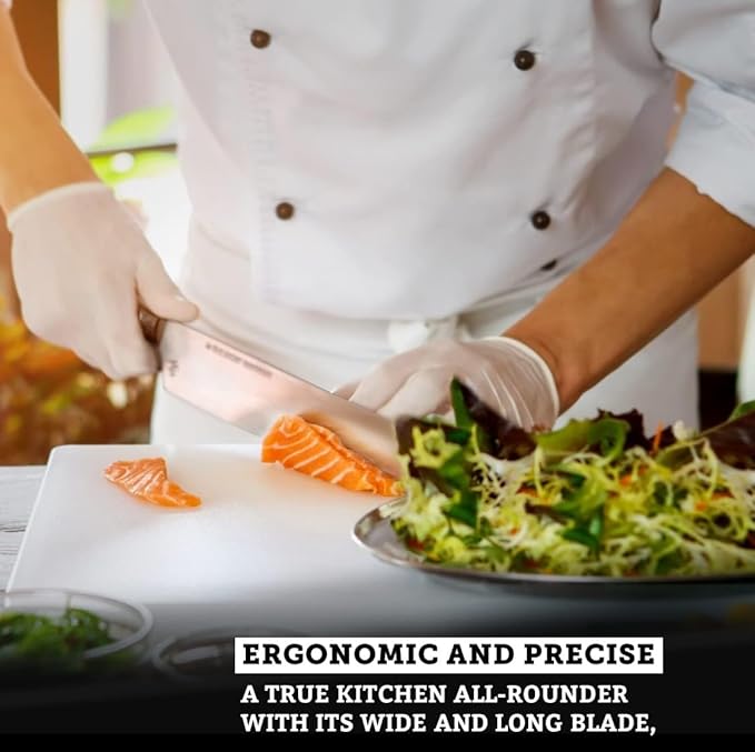 Zepter Felix MIU Chef Knife, 8in long global kitchen knife. Butcher knife for meat cutting, vegetable&bread slicing. Chef's walnut handle, sharp carbon steel, handmade Germany cooking tools est. 1790