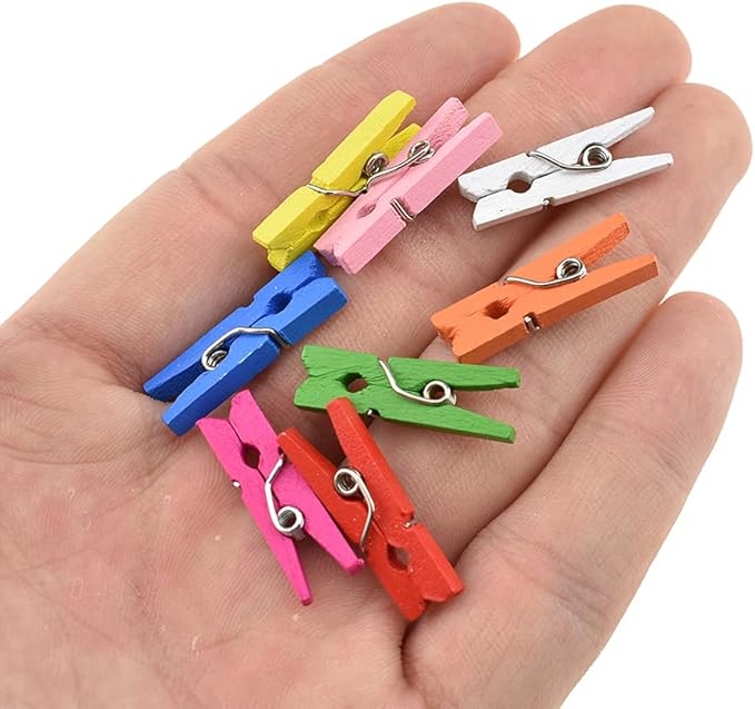 HAHIYO Colorful Wooden Clothes Pins Clothespins Mini Do NOT Fall Apart 1 inches Length 80 Pack Sturdy Strong Springs No Rust No Discoloration for Laundry Bathroom DIY Craft Photos Food Opened Bags