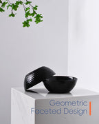 27 OZ Max Cereal Soup Bowl Set of 6, Thin Light & Durable Opal Glass 7.2 inch Black Geometric Faceted Bowls for Ramen, Noodle, Salad, Fruit, Dishwasher and Microwave Safe