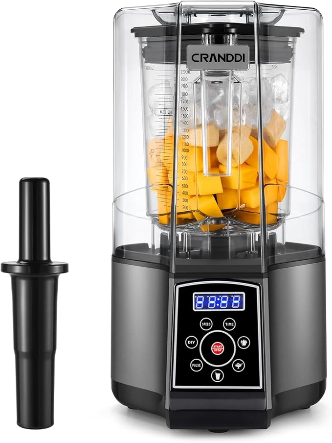 CRANDDI Smart Commercial Blender Digital Touch Screen with Removable Cover, 80oz Capacity, 3 Pre-Set Program with Smoothie, Juice, Cleaning and More, 1500W, 120V, K85TS (Grey)
