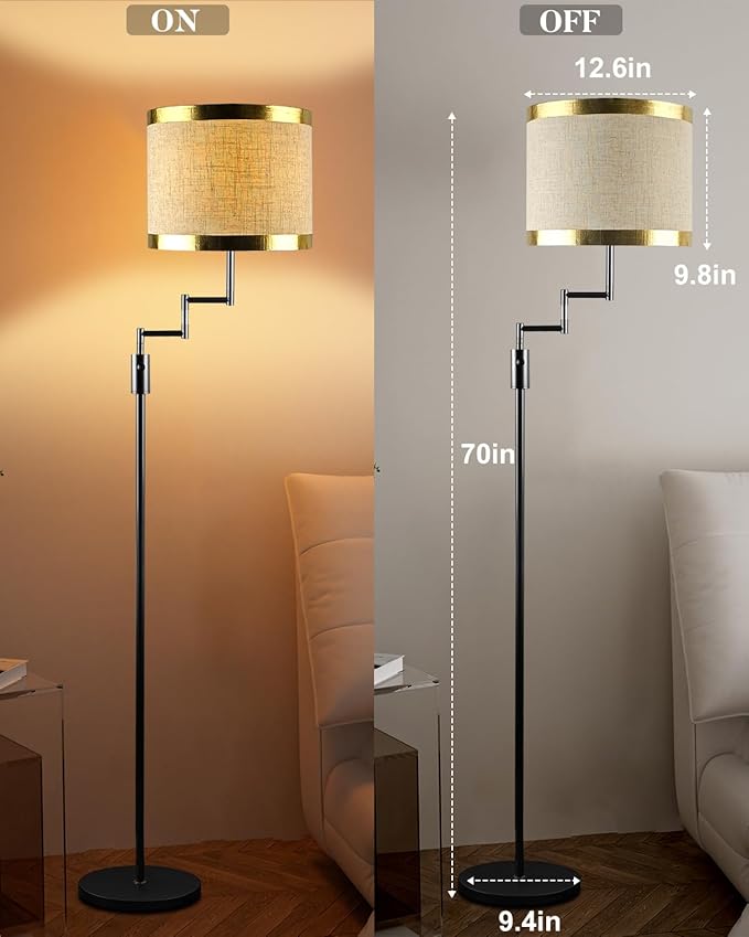 Lightdot 70IN Black Floor Lamp Dimmable Linen Shade LED Floor Lamps with 3000K for Wedding/Party,350 Degree Swing Arms, Modern Tall Lamp for for Reading, Sewing, and Craft (Bulbs Included)
