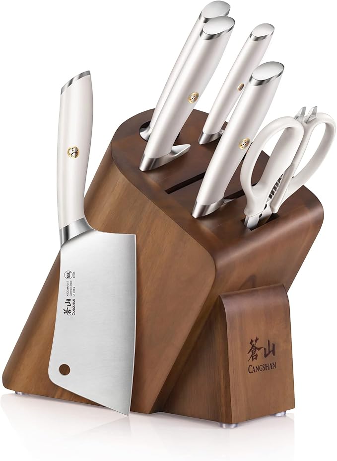 Cangshan L1 Series 7-Piece Cleaver Knife Block Set, Forged German Steel, White, 1027129