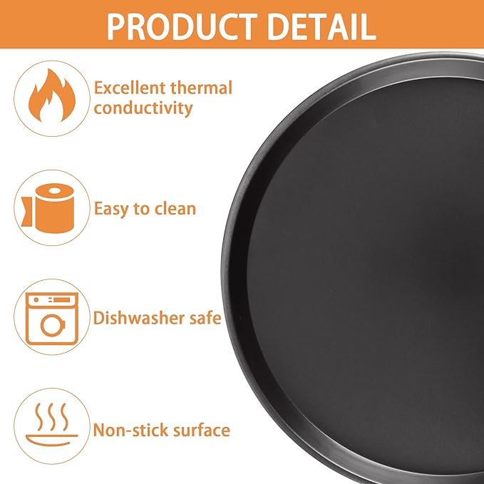 6 Pcs 12 Inch Pizza Baking Pan, Black Stainless Carbon Steel Pizza Serving Tray, Nonstick Round Pizza Plate Pizza Pan for Oven Baking