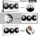 Black 8 Ball Poster, Lucky Me Lucky You Lucky Us Quote Canvas Wall Art, Playful Billiards Balls Picture Print, Retro 8ball Pool Painting for Bar Cart Game Room Man Caves Wall 12x16in Wrapped Canvas