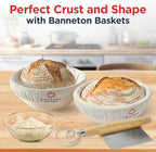 Bread Proofing Basket Set of 2 - Round 9" Sourdough Bread Baking Supplies w/Linen Liner, Scrapers, Scoring Lame, Whisk, Blades Banneton Proofing Baskets - Sourdough Starter Kit for Beginners