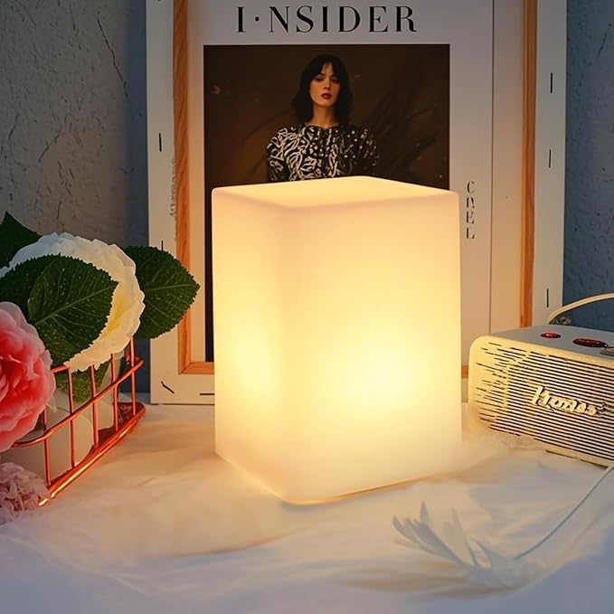 Mr.Go 6-inch Dimmable LED Night Light Mood Lamp for Kids and Adults - 16 RGB Colors - 8 Level Dimming - 4 Lighting Effects - Rechargeable - Remote Control - Decorative - Fun and Safe - White Cube