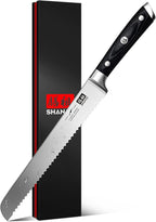 SHAN ZU 8" Bread Knife - Sourdough Slicing Knife Professional German 1.4116 Stainless Steel Serrated Blade, Ergonomic Wood Handle & Full Tang Design, Gift Box Included(Single-Edge)