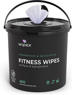 Wipex Yoga Mat Cleaner Gym Wipes - Plant-Based Lemongrass, Eucalyptus & Vinegar Wipes for Fitness Equipment & All Purpose Gym Cleaning - Safe for Peloton Bikes & Treadmills - 400 Count
