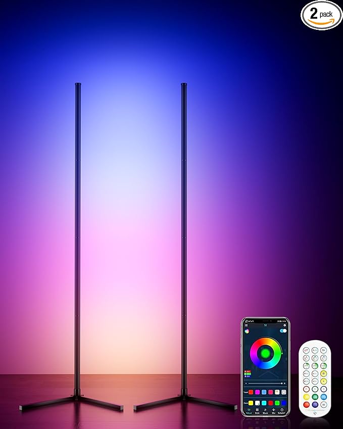KFM Corner Floor Lamp, 65" Smart RGB LED Corner Lamp with App & Remote Control, 16M Colors,300+ Modes, Music Sync & Timer, Modern Mood Light for Living Room, Gaming Room & Bedroom (2)