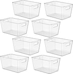 8 Pack Clear Plastic Storage Bins, 11" Large Pantry Organizer Bins with Handles, Plastic Containers for Refrigerator,BPA-Free Perfect for Kitchen,Fridge,Cabinet,Pantry,Bathroom,Closet Organization