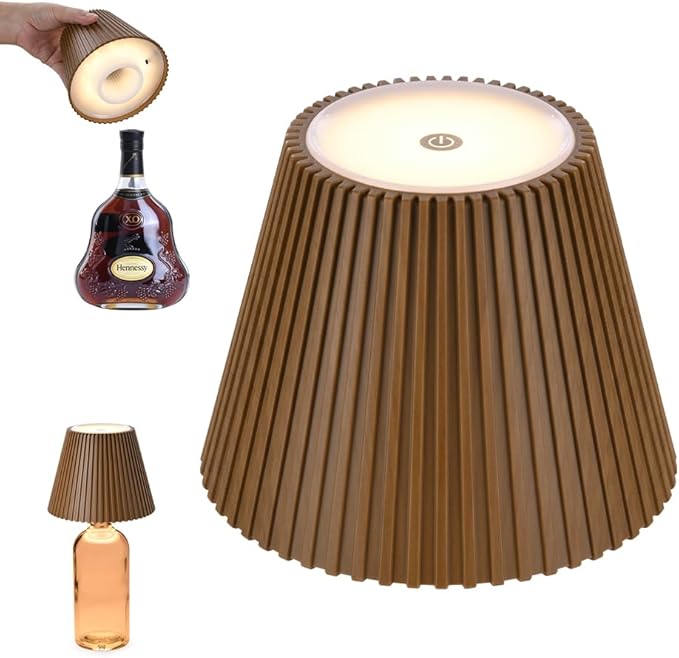 WILIT Wireless Bottle Lamp, 3-Level Brightness Rechargeable Cordless Table Lamp Shades, Night Light, Battery Operated Lamp for Bedroom, Bar Decorations for Home, Gifts for Mom Dad