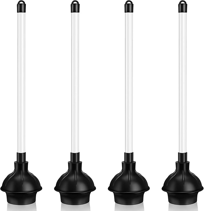 Hushee 4 Pcs Toilet Plunger Bulk Heavy Duty for Bathroom Double Thrust Force Cup Commercial Toilet Bowl Plunger Pump Clogged Solution for Bathroom Hotel Stores