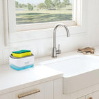 Dish Soap Dispenser with 6 Kitchen Sponges for Kitchen Sink,1 Foldable Silicone Funnel,1 Dishwashing Liquid Dispenser for Kitchen -2-in-1 Soap Dispenser with Sponge Holder