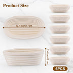 6 Inch Bread Banneton Proofing Basket Oval Mini Banneton Basket Set of 6, Small Sourdough Bakery Bowls with Liner Rattan Sourdough Baking Supplies for Home Bread Making and Baking