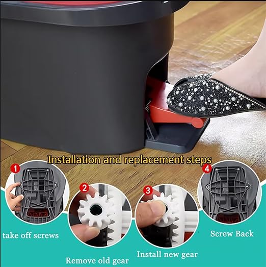 Spin Mop Bucket Gear Easy Mop Pedal Broom Bearing Gears Repair Compatible with Ocedar Vilida, One Way Clutch Bearing Bucket Gear Sprockets for Spin Mop Bucket (4PCS Gears)