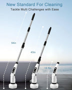 IEZFIX Electric Spin Scrubber, Bathroom Power Shower Scrubber Cleaning Brush for Tub/Tile/Floor/Toilet/Kitchen, 8 Cleaner Scrub Brush Heads, 3 Speeds 450RPM Max, Telescopic Rod Black