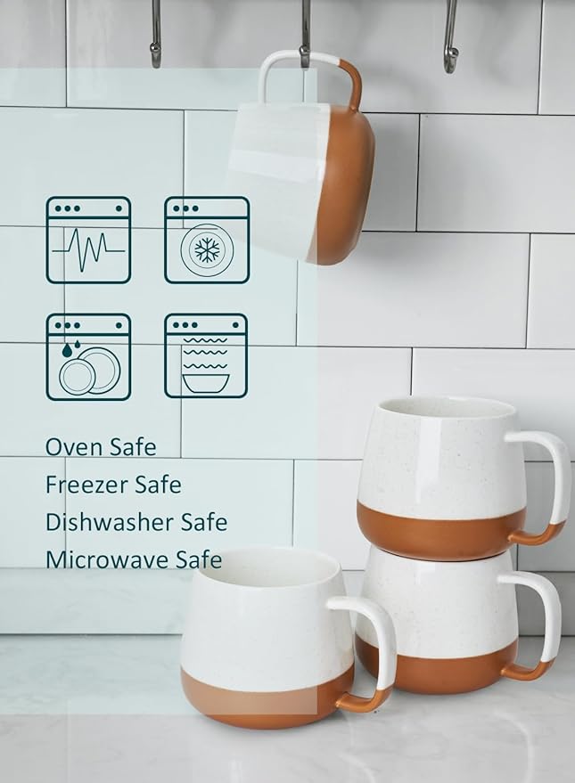 Teocera Ceramic Coffee Mug Set of 4-12 oz Coffee Mugs with Large Handles for Hot or Cold Drinks Like Latte, Cocoa, Tea or Juice - Smooth Ceramic, Dishwasher Safe, Beige