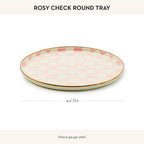 MACKENZIE-CHILDS Enamel Round Tray, Unique Serving Platter for Food and Drinks, Pink-and-White Rosy Check