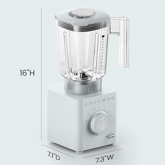 Chefman Obliterator 48 oz Countertop Blender for Smoothies, 1380W Motor to Crush Ice, Nuts, and Frozen Fruit with Stainless Steel Blade, Auto Blend Function, Includes 20 oz Travel Jar