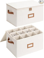 StorageWorks Stemware Storage Cases, Hard Shell Wine Glass Storage Box with Dividers for Glassware, Crystal, and China Holds 12 Standard Size Wine Glasses, 2 Pack, Beige