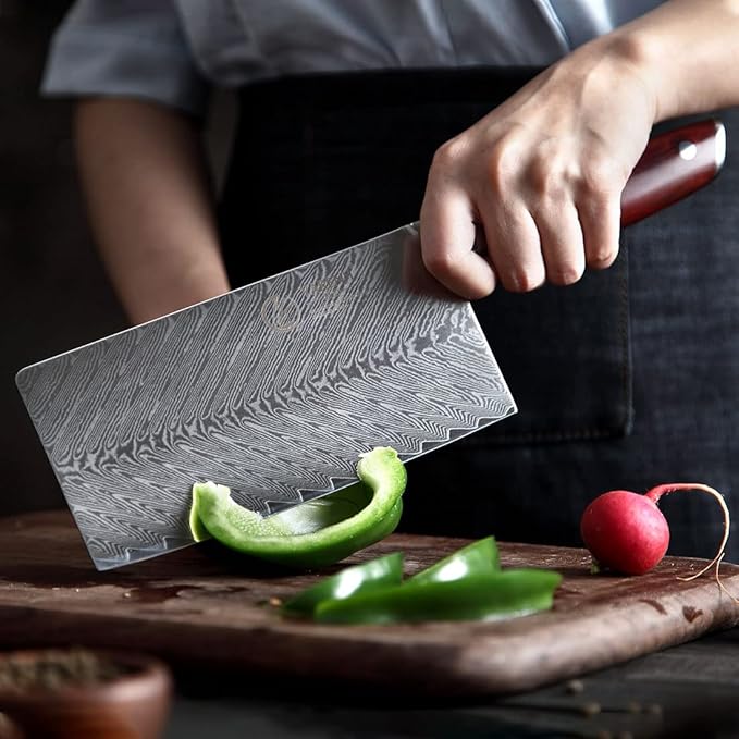 YARENH Chinese Cleaver Knife 7 Inch - Damascus Chef Knife for Kitchen, 67 Layers High Carbon Stainless Steel, African Sandalwood Handle, Sharp, Durable, Rust Resistant, Gift Box