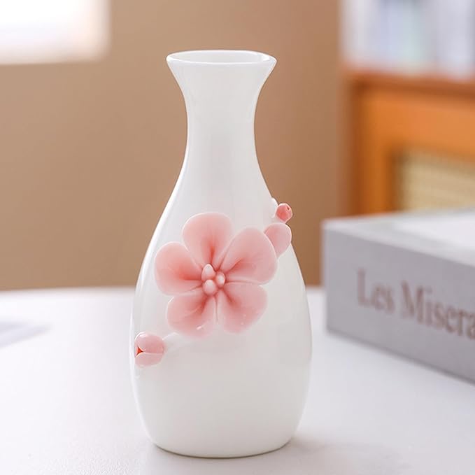 Handmade Ceramic Small vase Creative mini vase Home Decoration Ornament with 3D Floral Design (3D Flowers-Plum blossom1PCS)