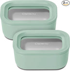 Caraway 2pc Glass Food Storage Set - 2.6 Cup Food Containers (2) - Non-Toxic Ceramic-Coated Glass - Air Release Technology - Compact & Stackable Design - Mist