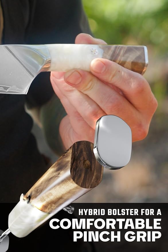 Dalstrong Chef & Cleaver Hybrid Knife - The 'Crixus' - 8 inch - Valhalla Series - 9CR18MOV HC Steel - White Resin & Wood Handle - Razor Sharp Chef's Knife - w/Leather Sheath