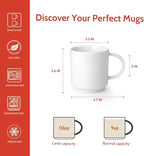 Sweese 10 Oz Stackable White Coffee Mug, Porcelain Coffee Mugs Sets of 6, Coffee Cups with Handle for Specialty Coffee Drinks, Cappuccino, Cafe Mocha, Latte and Tea, White