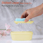 Quatish Leakproof Soap Dish with Lid & Draining Layer, Shatterproof Travel Bar Soap Holder Case Container, Portable Travel Size Toiletries Essentials for Camping, Gym, Bathroom, Yellow