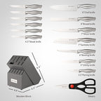 Kitchen Knife Set, 15 Pieces Knife Set with Block, Knives Set for Kitchen, Silver Hollow Ergonomic Handle for Chef Knife Set, Kitchen Shears,Gray Knife Block Set