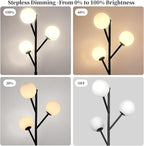 3-Globe Mid Century Black Tree Floor Lamp and Bulbs Included,70in Tall Modern Stepless Dimmable Standing Lamp with Frosted Glass Shade for Living Room Office Bedroom, Study Room(dimmer-Black)