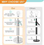 Brushed Nickel Floor Lamp for Living Room, Adjustable Height Standing Lamp with Metal Base, 3-Way Dimmable Tall Pole Light with White Linen Shade for Bedroom, Pull Chain Switch, 6W LED Bulb Included