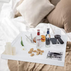 24×24 Inches Glossy White Acrylic Serving Tray with Handles Extra Large Ottoman Tray Decorative Trays Spill-Proof Coffee Table Space Saver Oversize Counter top Organizer Platter with Safe Edge