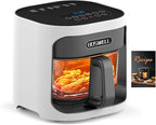 BOSWELL 4.5QT Glass Air Fryer - 6-in-1 with Transparent Bowl | Circulating Air for Crispy Results | Bake, Broil, Air Fry | Temperature Control, Dishwasher Safe (White)