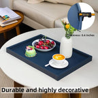 30 * 30 Inch Rectangular Ottoman Tray | Textured PU Leather, Waterproof & Heat-Resistant Storage for Coffee/Dining Tables, Sofa, Bed, Entertainment & Party (Navy Blue, 30 * 30in)
