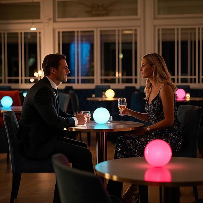 LED Ball Light, 6-inch Glowing Orb Light, Rechargeable Globe Lamp, Dimmable Mood Light W/Remote, Waterproof Ambient Lighting Lamp for Desk Bedroom Bathroom Patio
