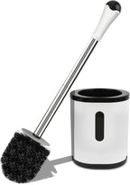 Toilet Brush and Holder, Compact Size Toilet Bowl Brush with Stainless Steel Handle, Small Size Plastic Holder Easy to Hide, Space Saving for Storage, Drip-Proof, Easy to Assemble, Deep Cleaning
