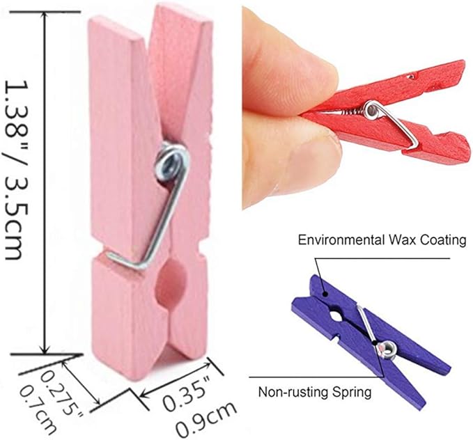 DurReus Wooden Clothespin Ornaments Cute Mini Strong Clothes Pin Hanging Pictures Crafts Arts Birthday with Twine Pack 50 Light Green