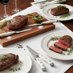 Alata 6-Piece White Steak Knives Set with Block, Stainless Steel Steak Knife set with Serrated Edge, Razor-Sharp, Full-Tang Construction, Dishwasher Safe