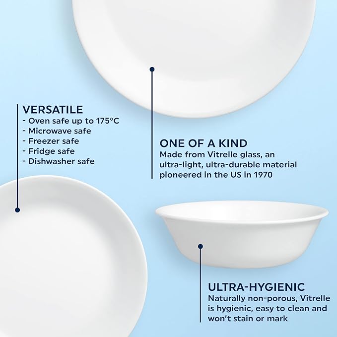 Corelle Vitrelle 4-Pieces 18-Oz Soup/Cereal Bowls Chip & Crack Resistant Glass Dinnerware Set Bowls, Winter Frost White (Pack of 4)