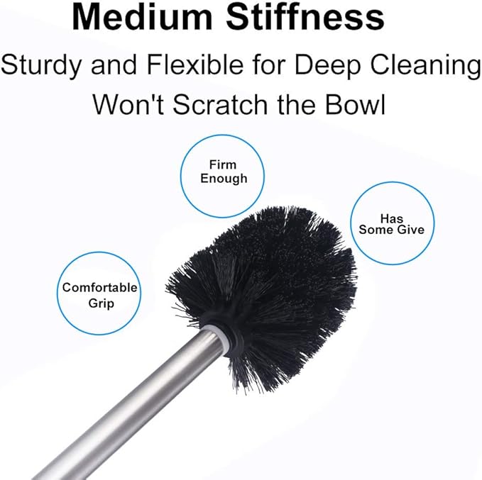 Angle Simple Toilet Brushes, Toilet Bowl Scrubber Brush Head 3 PCS with Cleaner Wand for Bathroom Restroom