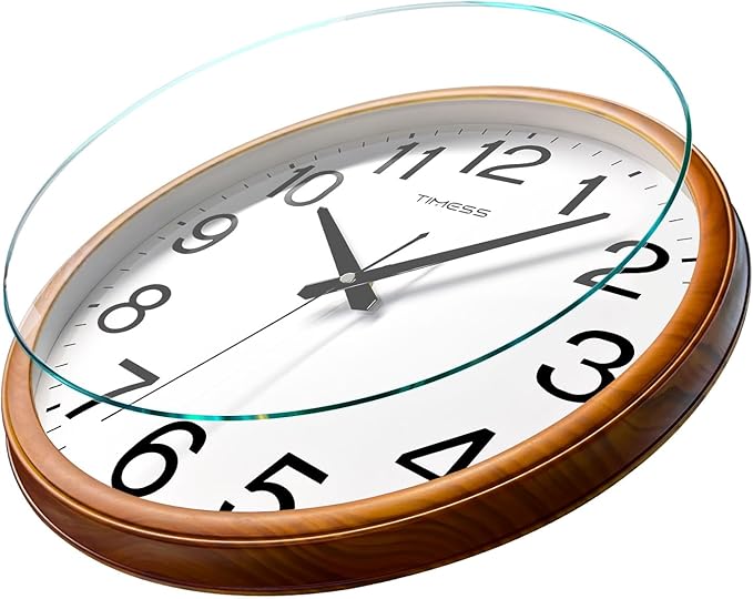 Wall Clock, Classic Wood Style Finish, 16 Inch Non-Ticking Silent Battery Operated Analog Clock, Ideal Retro Decor for Home, Bedroom, Living Room, Kitchen, Bathroom, Office(Wood Yellow)