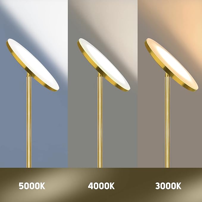 JOOFO Floor Lamp,30W/2400LM Sky LED Modern Torchiere 3 Color Temperatures Super Bright Floor Lamps-Tall Standing Pole Light with Remote & Touch Control for Living Room,Bed Room,Office (Brushed Gold)