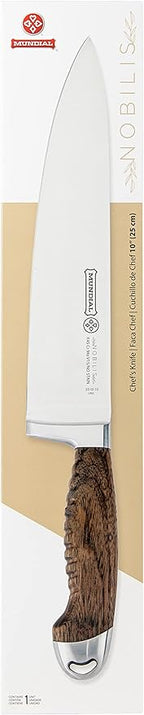 Mundial Nobilis Series, 10-Inch Chef’s Knife - Stainless Steel Blade with Ergonomic Wood Handle, Ideal for Cutting Meats, Durable & Corrosion-Resistant