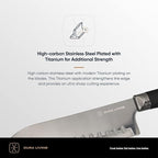 DURA LIVING Steak Knives, Steak Knives Set of 4, Nonstick Titanium High Carbon Stainless Steel Serrated Steak Knife, Soft Grip Handle, With Sheaths, Black Knife Set